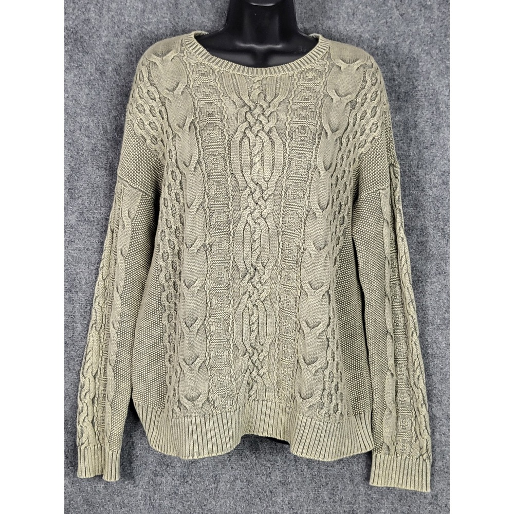 J. Jill Cable Knit Crew Neck Cotton Sweater Women's Sz‎ STall Neutral Minimalist